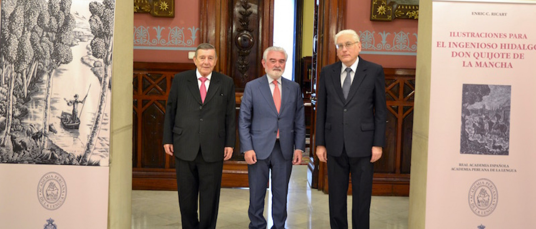 De izquierda a derecha: Rafael Roncagliolo Orbegoso, embajador de Perú en España; Darío Villanueva, director de la Real Academia Española, y Ricardo Silva-Santisteban, presidente de la Academia Peruana de la Lengua.