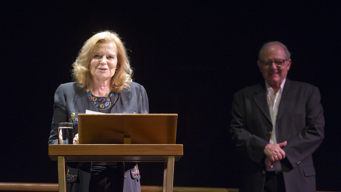 Carme Riera y Emilio Gutiérrez Caba en «Cómicos de la lengua». (Foto: Daniel Alonso / CDT)