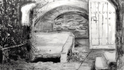 Detalle de la Cueva de la Casa de Medrano, en Argamasilla. Dibujo de Gregorio Prieto.